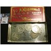 Image 1 : 1940 era Cigarette Box "Regent Cigarettes King Size" with several 1906-08 U.S. Barber Half Dollars i
