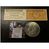 Image 1 : 1881 P Morgan Silver Dollar, AU & a two part attached Passenger tickets for "Lackawanna & Wyoming Va