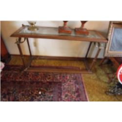 Oak, Brass, and Glass Sofa Table