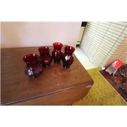 4 Royal Ruby Vases