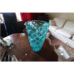 Large Blue Cut Glass Vase