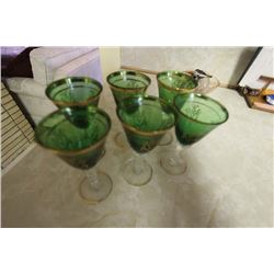 Green Stemmed Wine Glasses (6) (Gold Embossed)