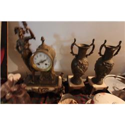 Brass Mantle Clock With Goblets And Marble Base