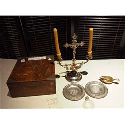 Antique Sick Call Box w/ Instructions holy water clear bottle