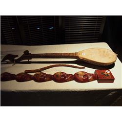 Wooden Decorative Mandolin w/ Stick - Wooden Totem Piece