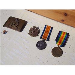 Army Medals & Etc. (4) (Rocky Mountain Rangers Cap Badge/Trench Art Belt Buckle From Shell Casing/WW