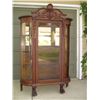 Image 2 : Huge 48” 1/4 Cut Oak Paw Footed Fancy Curved Glass China Cabinet