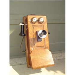 Early 1900's Oak Wall Phone Original And Complete