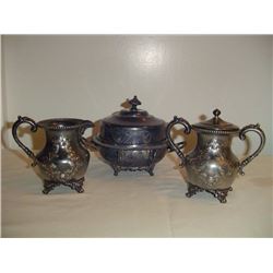 Fancy Silver Plate Cream Sugar And Butter Dish