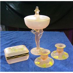 Pink Glass Dresser Set