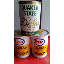 2 Esso ATF & 1 Quaker State Can NOS