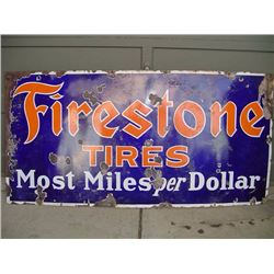 1940's Porcelain Firestone Tire Sign 60” X 30”