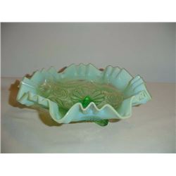 Green Opalescent  Footed Bowl