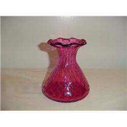 Ruffled Cranberry Glass Vase