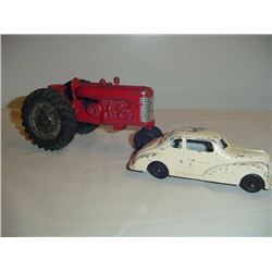 Old Toy Tractor And Metal Car