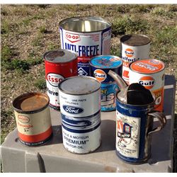 Various Collectable Motor Oil Tins - Maytag, Ford, Guld, Co-op, Esso