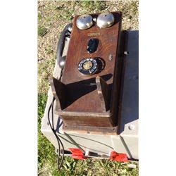 Antique Oak Wall Ringer Telephone