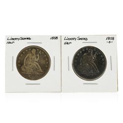 Set of (2) 1858 and 1858-O Silver Liberty Seated Half Dollar Coins