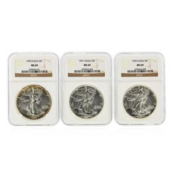 1990-1992 $1 American Silver Eagle Coins NGC Graded MS69