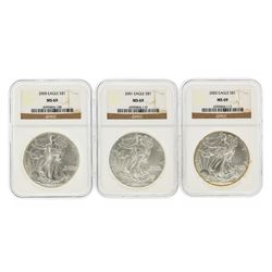 2000-2002 $1 American Silver Eagle Coins NGC Graded MS69