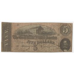 1864 $5 The Confederate States of America Note