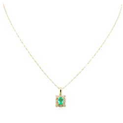 14KT Yellow Gold 1.09ct Emerald and Diamond Pendant With Chain