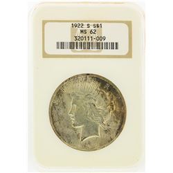 1922-S $1 Peace Silver Dollar NGC Graded MS62