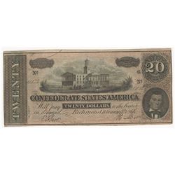 1864 $20 Confederate States of America Note