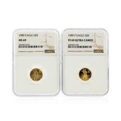 1989 $5 NGC MS69 & 1989-P $5 NGC PF69 Ultra Cameo American Gold Eagle Coins