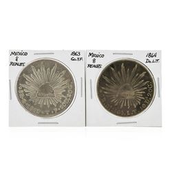 Set of (2) 1863 and 1864 8 Reales Mexico Silver Coins