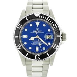 Mens Rolex Stainless Steel Date Submariner Watch with Blue Diamond Dial