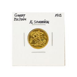 1913 Great Britain 1/2 Sovereign Gold Coin