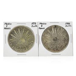 Set of (2) 1876 and 1886 8 Reales Mexico Silver Coins