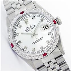 Mens Rolex Stainless Steel Diamond and Ruby Datejust Wristwatch