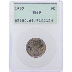 1937 Buffalo Nickel Coin Green PCGS Graded MS65