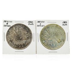 Set of (2) 1880 and 1883 8 Reales Mexico Silver Coins