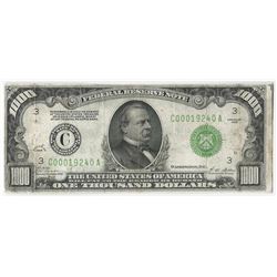 1928 $1000 Federal Reserve Note Philadelphia Trimmed with Pinhole