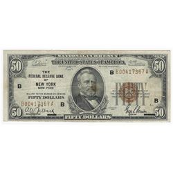 1929 $50 New York New York National Currency Note