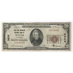 1929 $20 National Currency First & American National Bank Note