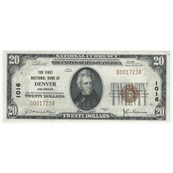 1929 $20 Denver Colorado National Currency Note