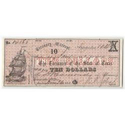 1862 $10 The Treasurer of the State of Texas Obsolete Bank Note