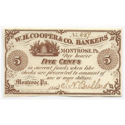 1863 5 Cents W.H. Cooper & Co. Bankers Obsolete Note