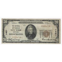 1929 $20 New York New York National Currency Note