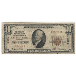 1929 $10 Battle Creek Michigan National Currency Note