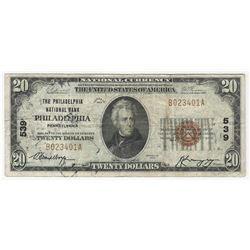 1929 $20 Philadelphia Pennsylvania National Currency Note