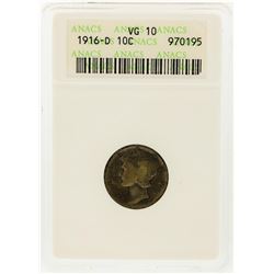 1916-D Mercury Dime ANACS Graded VG10