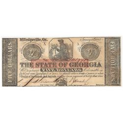 1862 $5 The State of Georgia Obsolete Note ERROR