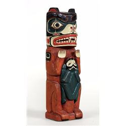 Carved Totem Study of a Tony Hunt Totem Carved for B.C. Ferry Terminal Sidney, B.C. 8 1/2" H.  Good 
