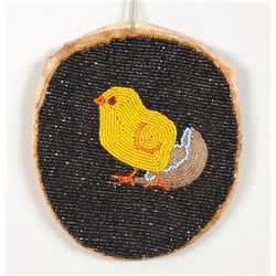 Plateau Beaded Pouch with a Chick On One Side and a Wolf On the Other Side 6" H. 5 1/2" W. ca. 1940 