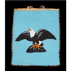 Plateau Beaded Flat Bag with Eagle Design On One Side and Floral Design On the Other ca. 1920 - Esta